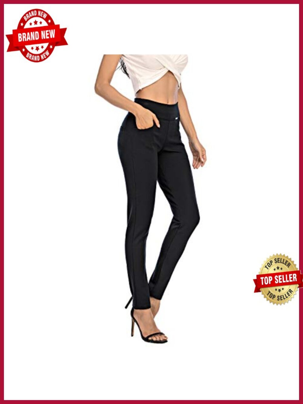 High Waist Pull On Dress Pants Skinny Leg Stretch Work Office